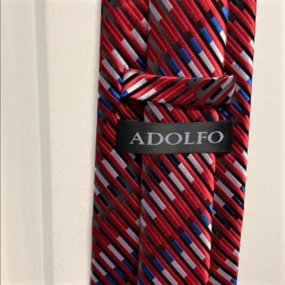 Adolfo Satin Multi Color Geometric Print Mens Neck Tie Classic Size - Picture 3 of 4